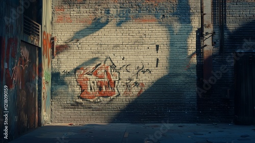 Graffiti art on a brick wall in an alley, photorealistic street culture depiction
 photo