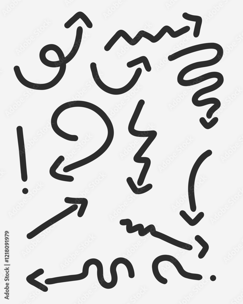 Obraz premium Collection hand drawn arrows elemetnst set with isolated on white background. Arrow mark icons