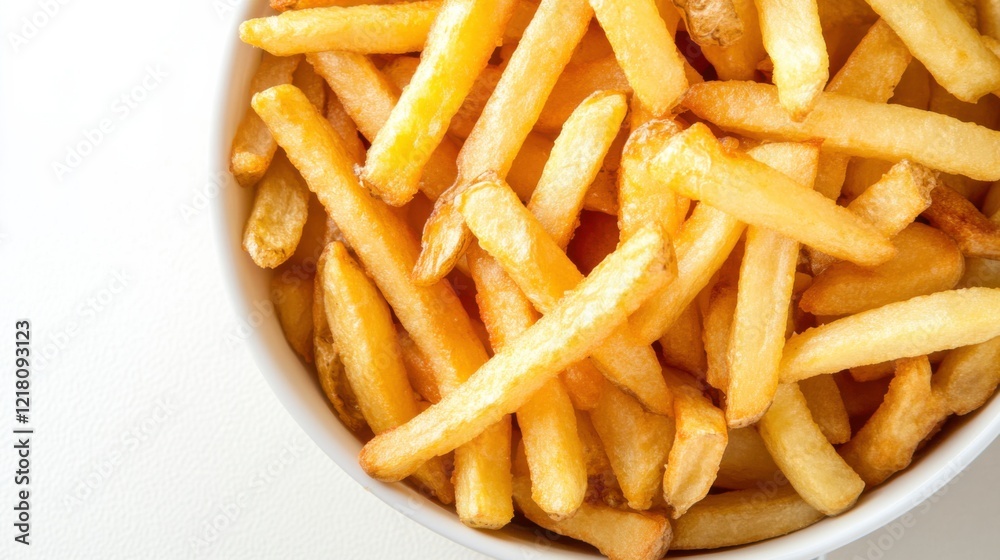 Golden Fries in Open Air Fryer Basket on White Background Golden Fries in Open Air Fryer Basket on White Background