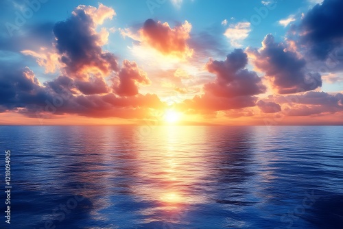 Vibrant sunset over calm ocean.