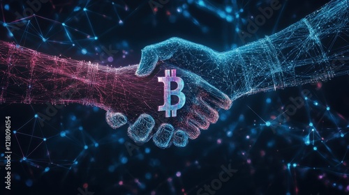 hands are depicted holding a global network connection, symbolizing integration of blockchain technology, data exchange, big data stream, futuristic linking in abstract technology background