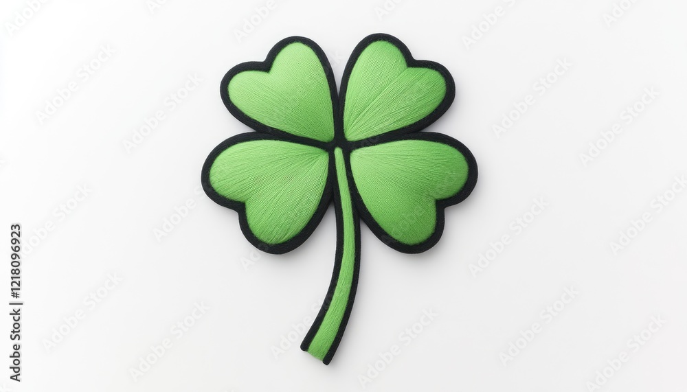 Green four-leaf clover emblem on a white background, symbolizing luck and prosperity for various uses Green four-leaf clover emblem on a white background, symbolizing luck and prosperity for various uses