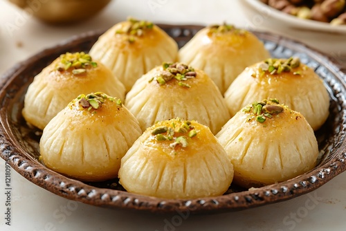 Georgian dumplings khinkali with pistachios and walnuts photo