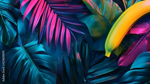 vibrant tropical leaves and banana photo