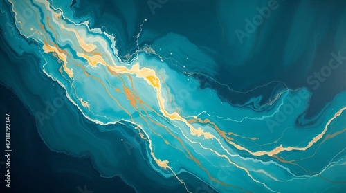 A rich deep teal acrylic painting of Flowing Light, featuring flowing light, luxurious vibrant colors, and textured brushstrokes