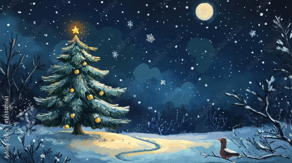 Naklejka premium Wide Christmas Winter background with spruce tree