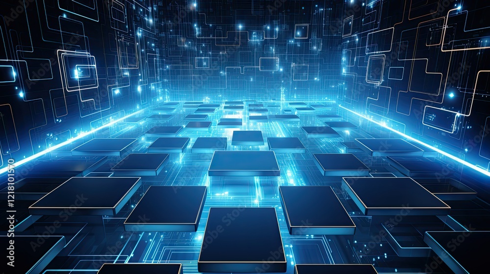 A futuristic digital landscape with glowing grids and circuit-like patterns. A futuristic digital landscape with glowing grids and circuit-like patterns.