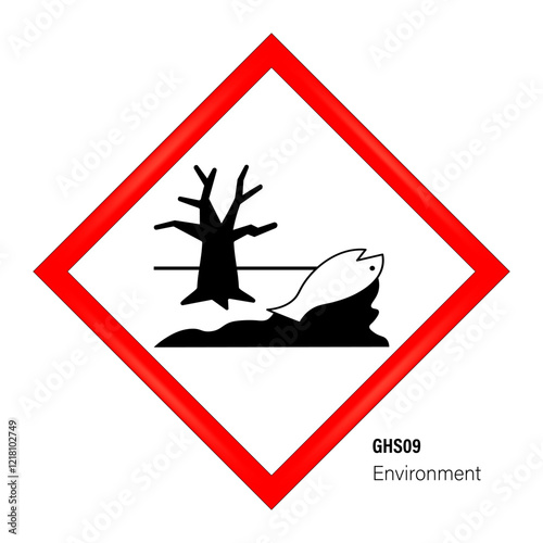 Environmental hazard warning sign. Globally harmonized system hazard pictograms symbol. Warning symbol GHS icon. Safety Sign. Danger zone.