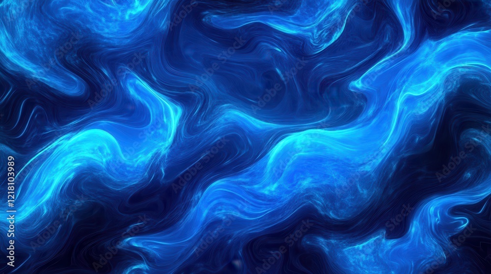 Fototapeta premium Dramatic blue swirling patterns create an abstract representation of energy in a dark cosmic landscape with twinkling stars