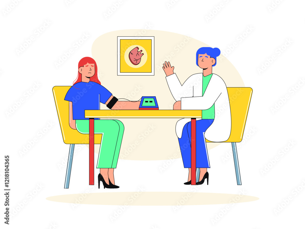 Woman consulting with doctor. Healthy problems illustrations. Flat vector illustrations Woman consulting with doctor. Healthy problems illustrations. Flat vector illustrations