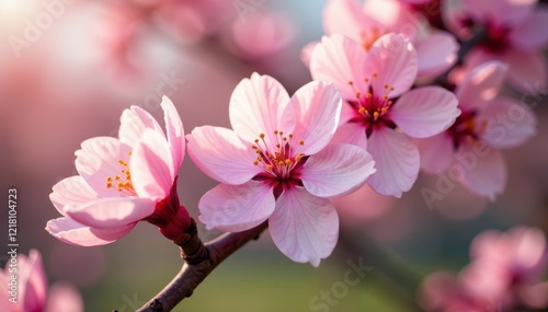 Pink petals unfolding on apricot tree branches, blossom tree flowers, spring flowers, blossom