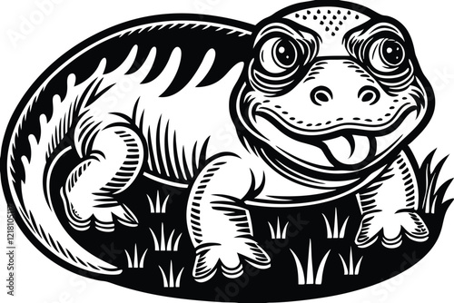 Cute Cartoon Lizard in a Vintage Style Illustration