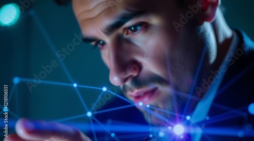 Focused Businessman Interacting with Futuristic Network