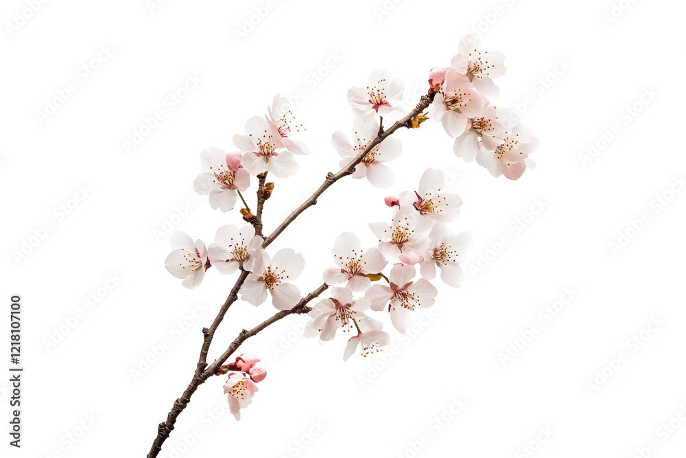 Delicate cherry blossom branch with white and pink flowers isolated on white or transparent, PNG Delicate cherry blossom branch with white and pink flowers isolated on white or transparent, PNG
