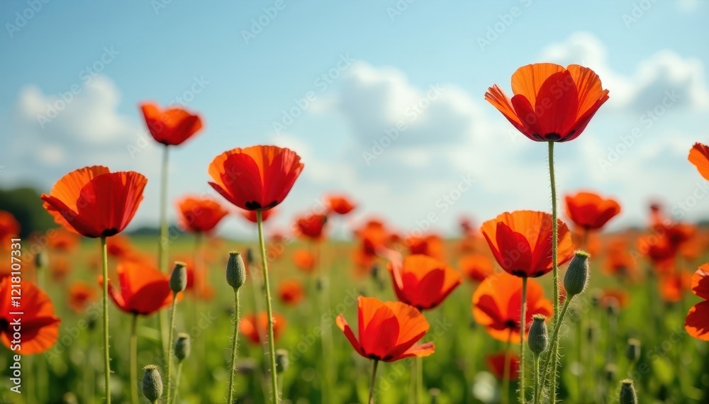 Red poppy flowers in a field of colorful blooms, flowers, summer, colored Red poppy flowers in a field of colorful blooms, flowers, summer, colored