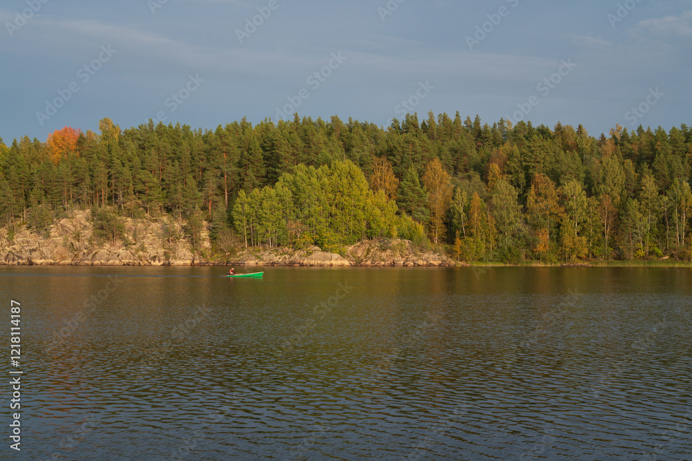 Lake Ladoga near the village Lumivaara on a sunny autumn day, Ladoga skerries, Lakhdenpokhya, Republic of Karelia, Russia Lake Ladoga near the village Lumivaara on a sunny autumn day, Ladoga skerries, Lakhdenpokhya, Republic of Karelia, Russia
