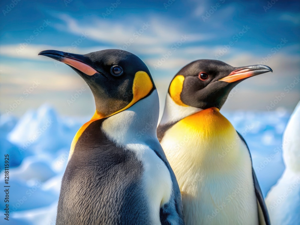 Obraz premium Adorable penguin pair: a heartwarming Antarctic portrait, showcasing love amidst the snow.