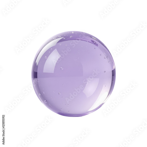 Glass sphere with light purple liquid and bubbles transparent background
