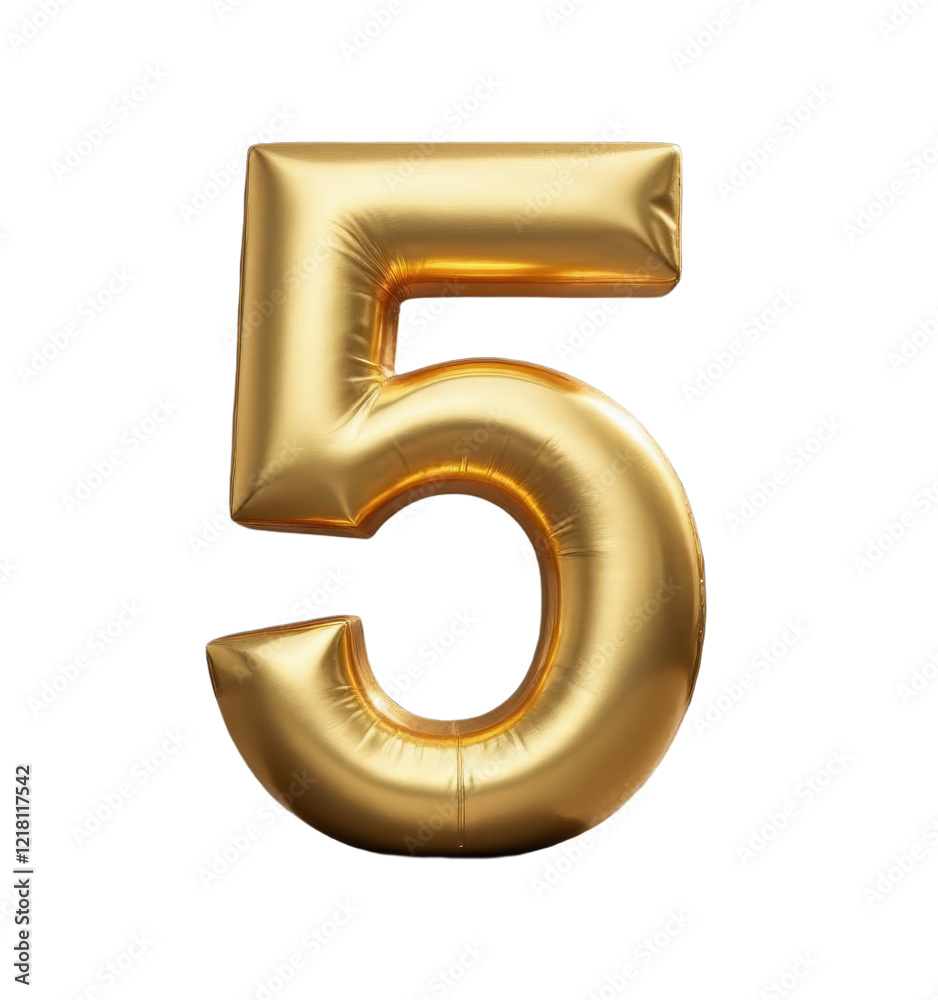 Gold foil balloon number 5 with gray background Gold foil balloon number 5 with gray background