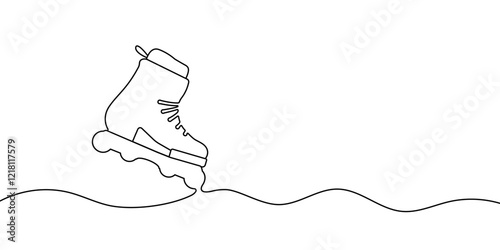 Continuous one line drawing of aggressive roller skates icon. Sport roll shoe symbol in single outline style on white background