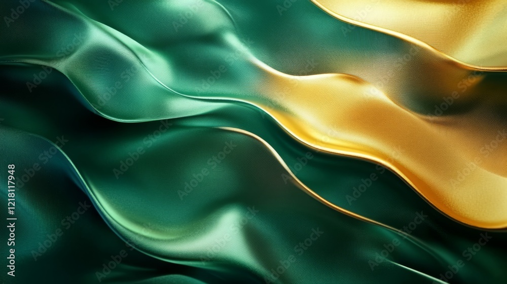 Obraz premium Abstract Green And Gold Draped Fabric Waves
