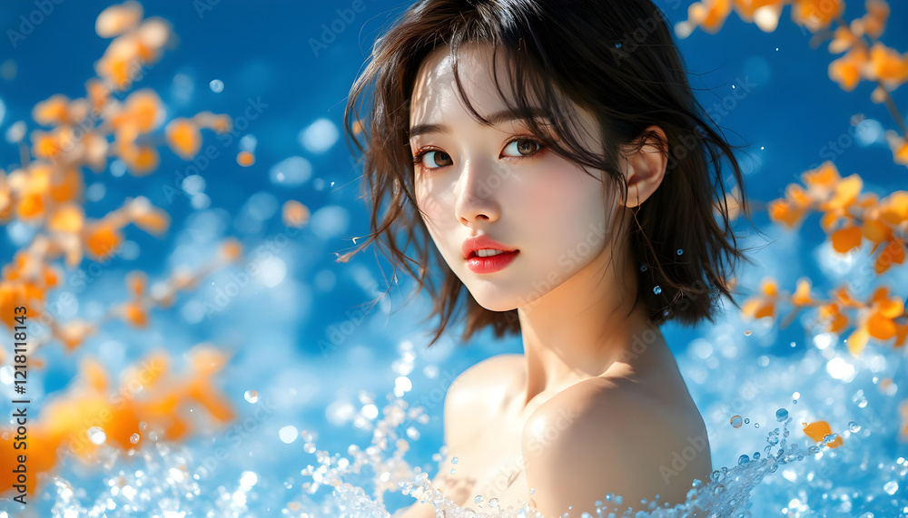 Fototapeta premium ファンタジーストーリー(ウルトラブルーの色彩を纏い、透き通るような肌を持つ女性)