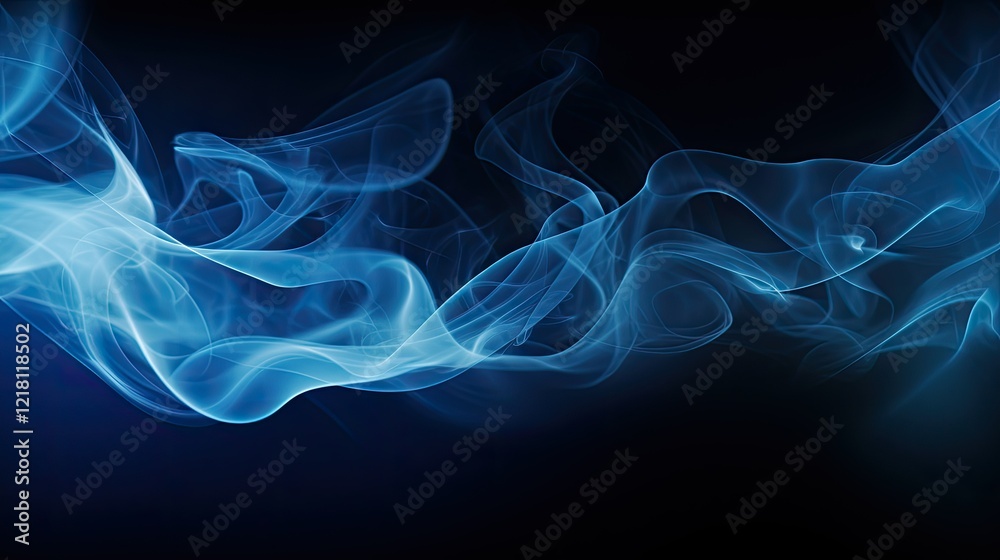 Obraz premium Ethereal blue smoke wisps flowing gracefully against a dark background.
