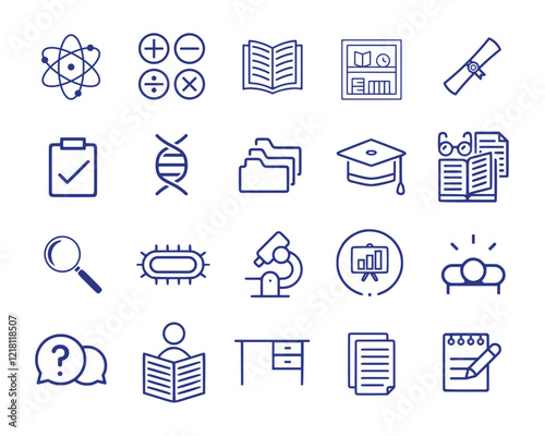 This education icon pack is designed to meet all your academic and learning needs. Consisting of 20 icons with blue color.