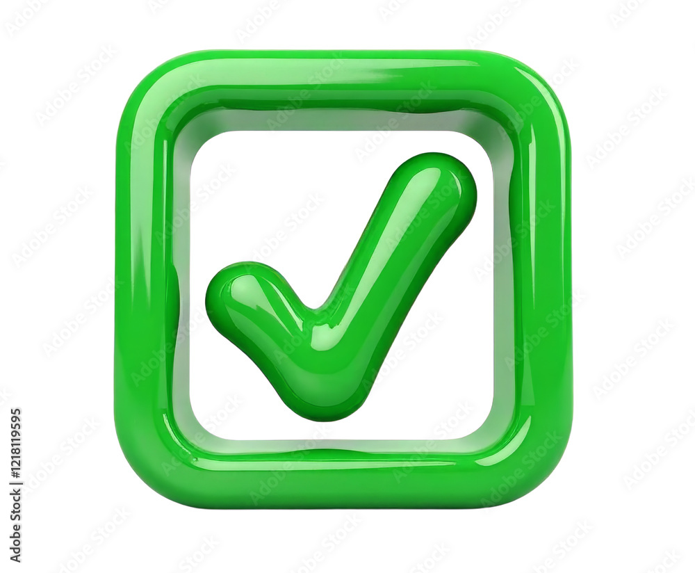 Green check mark in a square with a transparent background