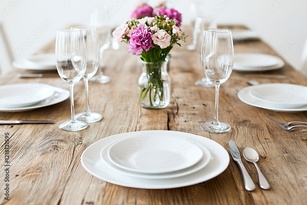 Rustic Dining Table Setting with Flowers Rustic Dining Table Setting with Flowers