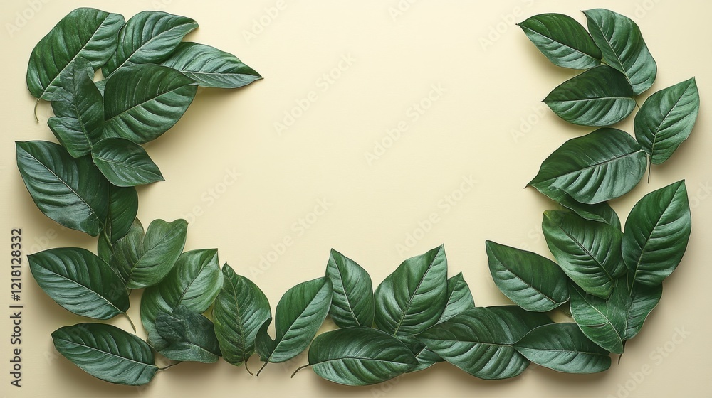 Fototapeta premium Lush Green Leaves Frame Pastel Background