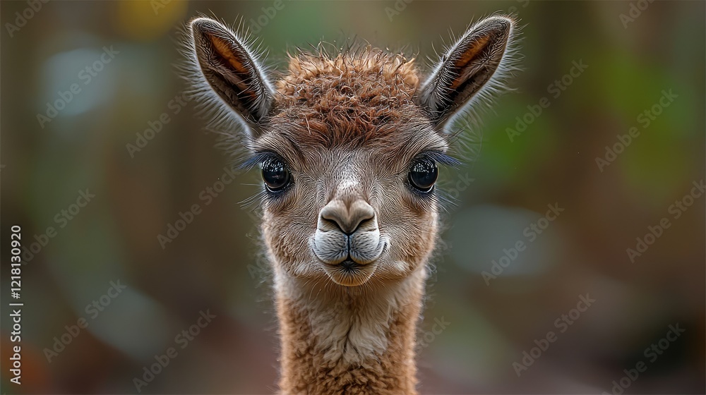 Fototapeta premium Adorable Young Vicuna Gazing Directly at Camera