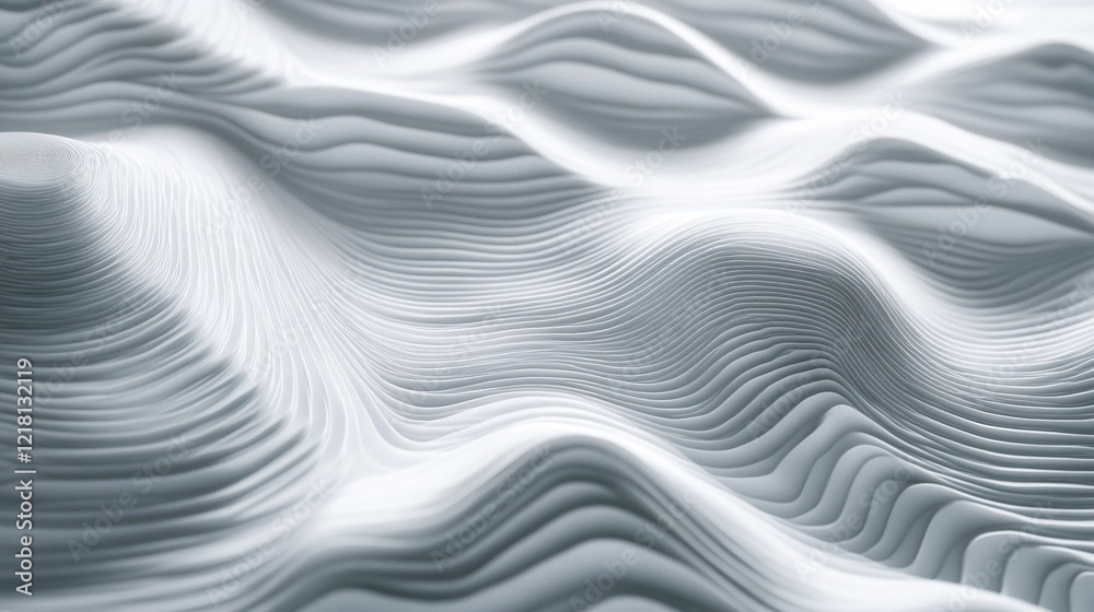 Obraz premium Abstract white wave texture, 3D rendering, flowing lines, grey background, design element