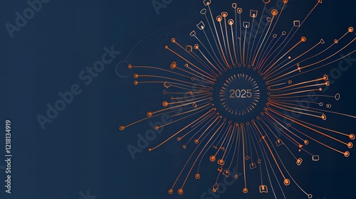 Digital Fireworks Display Made of Lines and Dots with 