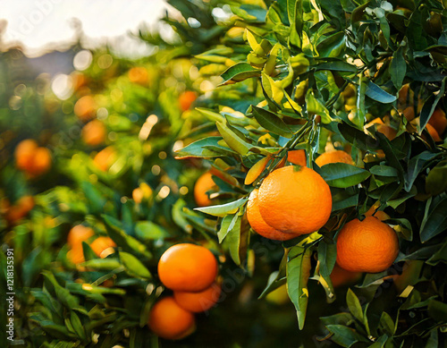 Mandarin oranges on the branches