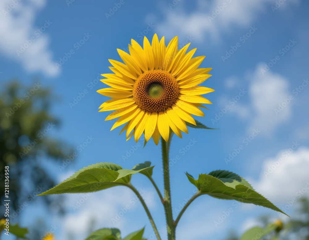 sunflower plant. close up of sunflowers in the garden against a bright blue sky sunflower plant. close up of sunflowers in the garden against a bright blue sky