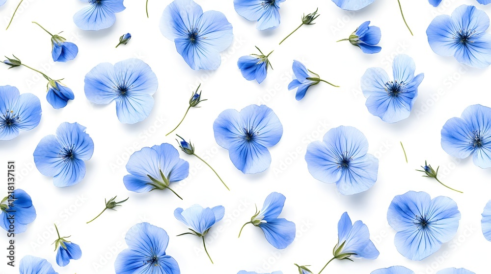 Fototapeta flax blue flowers on white background