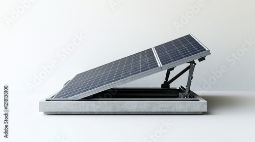 Solar panel roof window opening, studio, clean background, energy photo