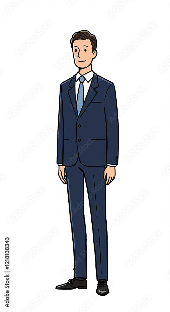 Confident Young Businessman in Navy Suit Standing Pose Illustration Confident Young Businessman in Navy Suit Standing Pose Illustration