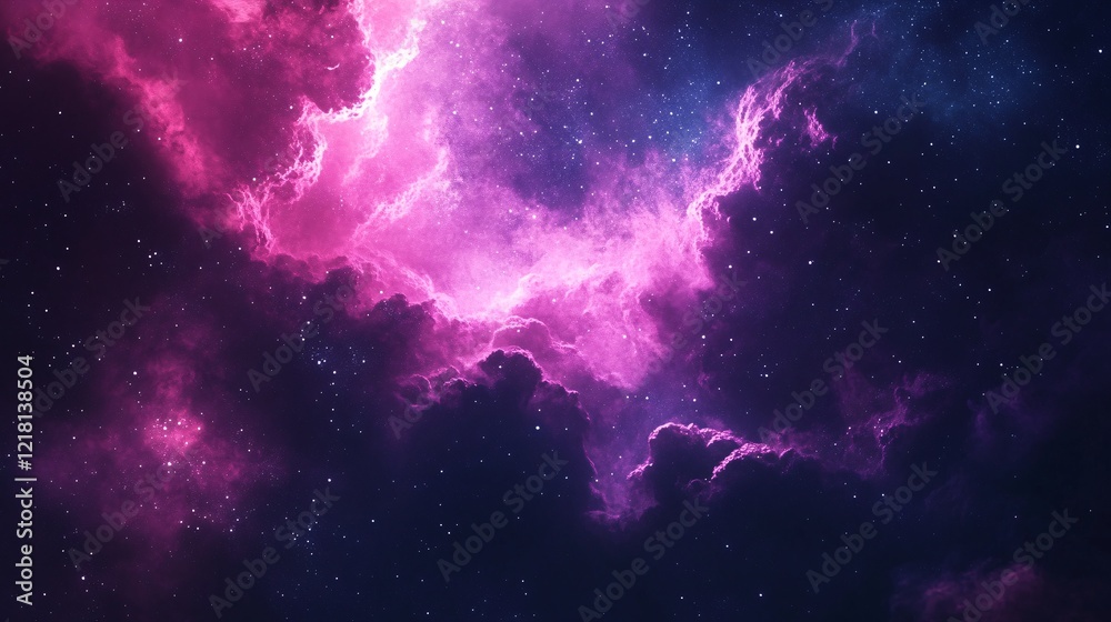 Fototapeta premium Stunning Pink and Purple Cosmic Nebula Illuminating the Vast Starry Sky in a Celestial Universe Scene