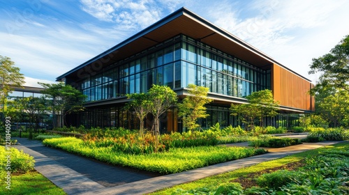 Wallpaper Mural Modern glass office building with landscaped gardens. Torontodigital.ca