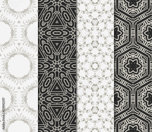 set of Seamless texture of floral ornament. Vector illustration. For the interior design, printing, web and textile