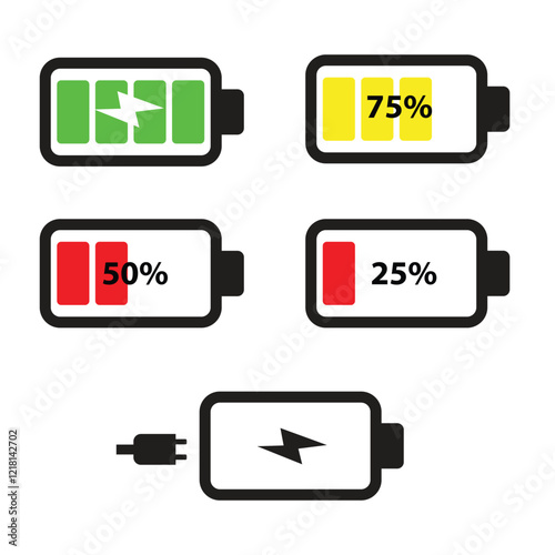Battery charging. Icon with reflection on white background