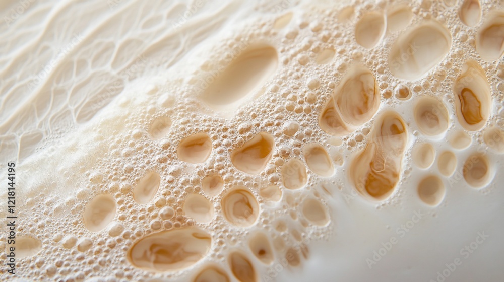 Creamy latte foam texture close-up, coffee bubbles, background blurred Creamy latte foam texture close-up, coffee bubbles, background blurred