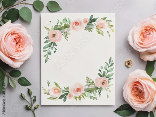 Elegant blank wedding card with floral accents.