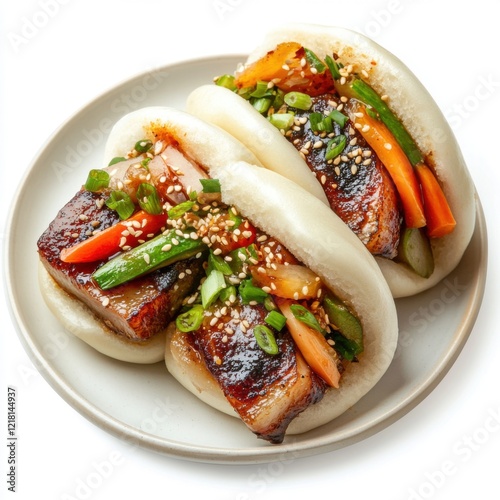 Fluffy buns filled with savory pork photo