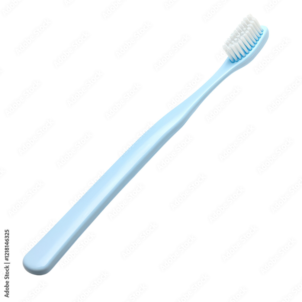 Isolated on white, a blue plastic toothbrush with toothpaste depicts dental hygiene and oral care Isolated on white, a blue plastic toothbrush with toothpaste depicts dental hygiene and oral care