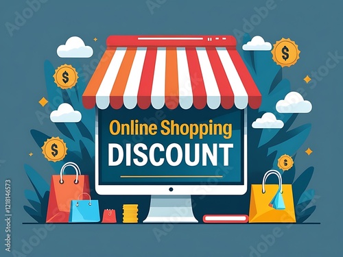 Online Shopping Discount Promotion Featuring Computer and Bags