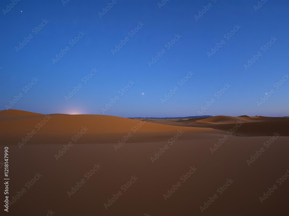 Starry night in the desert with sand dunes under a clear sky filled with twinkling stars, tranquil, scenic Starry night in the desert with sand dunes under a clear sky filled with twinkling stars, tranquil, scenic