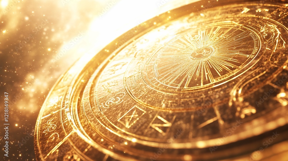 Golden celestial clock, cosmic background, astrology, future prediction Golden celestial clock, cosmic background, astrology, future prediction